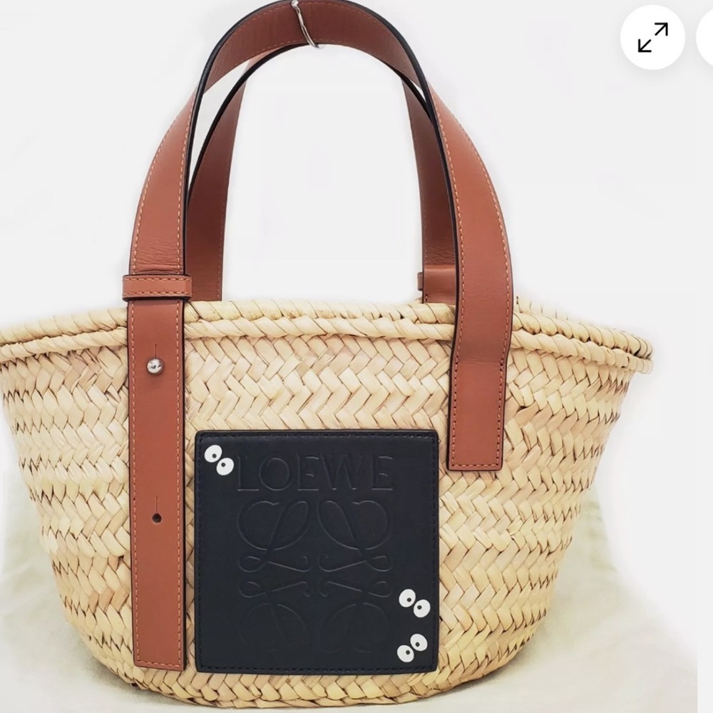 LOEWE Studio Ghibli MEDIUM Basket  Makkuro Kurosuke Bag Raffia Leather Natural ,